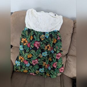 Floral Strapless Dress with Lace Top